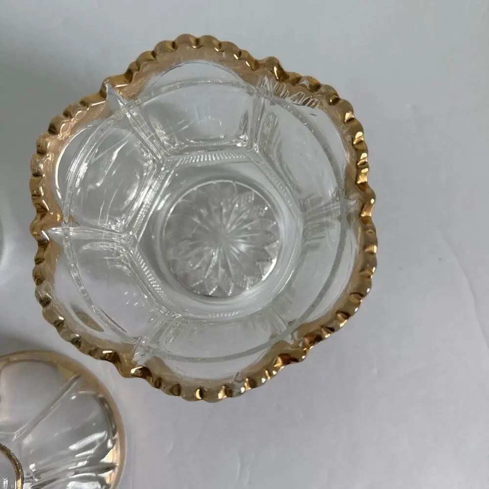 Vintage EAPG US Glass Biscuit Jar w/Lid and Sugar‎ bowl with gold Trim